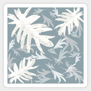 Trio palm leaves White on blue 2, pale-blue , tropical fall TeePublic Magnet